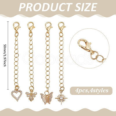 4Pcs Brass Micro Pave Clear Cubic Zirconia End with Chains HJEW-ME00134-1