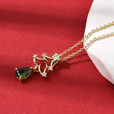 Christmas Tree Brass Micro Pave Cubic Zirconia Pendants Necklaces NJEW-L468-01G-B01-1