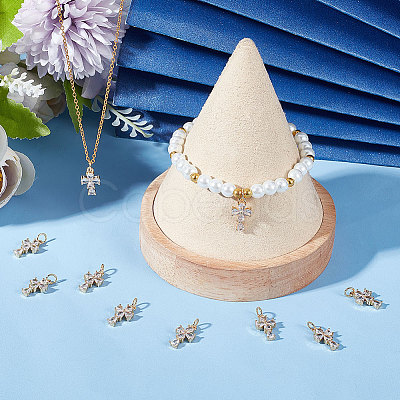 Brass Micro Pave Clear Cubic Zirconia Charms KK-BBC0007-23-1