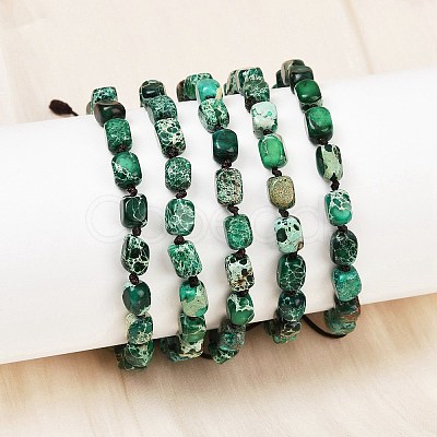 Dyed Natural Imperial Jasper Beads Braided Bead Bracelets for Men Women BJEW-D360-01B-1
