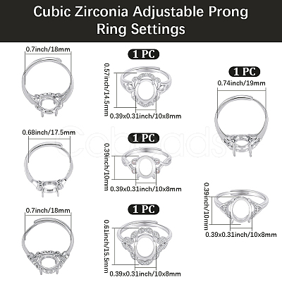 4Pcs 4 Styles Brass Micro Pave Cubic Zirconia Adjustable Rings Settings KK-BBC0024-14A-1
