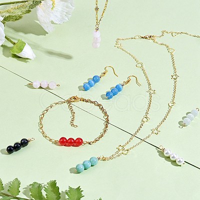 10Pcs Triple Synthetic Turquoise Round Beaded Connector Charms PALLOY-SW00003-08-1