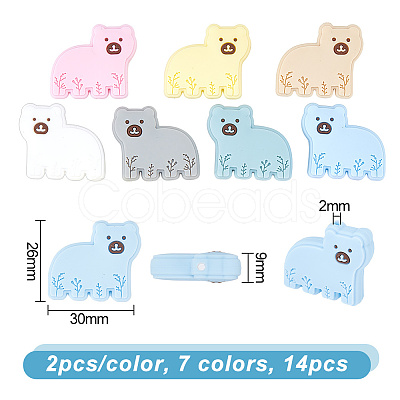 14Pcs 7 Colors Bear Food Grade Eco-Friendly Silicone Beads SIL-GO0001-09-1
