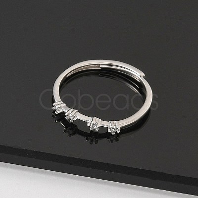 Constellations Rhodium Plated 925 Sterling Silver Micro Pave Clear Cubic Zirconia Adjustable Rings for Women RJEW-P130-01P-C-1