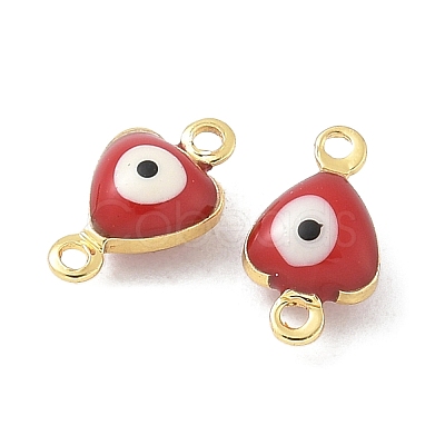 Brass FireBrick Enamel Evil Eye Heart Connector Charms KK-C097-01G-1