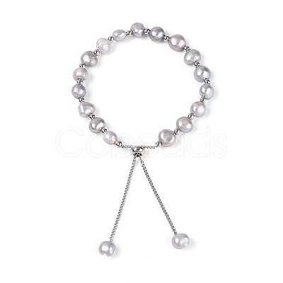 Adjustable Pearl and Brass Beaded Slider Bracelets BJEW-T022-15B-1