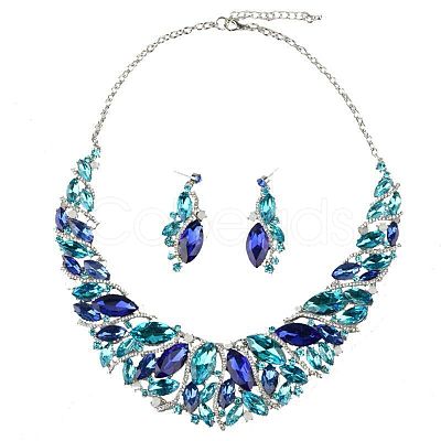 Alloy Rhinestone Pendant Necklaces & Teardrop Stud Dangle Earring Sets for Women WG99E9F-03-1