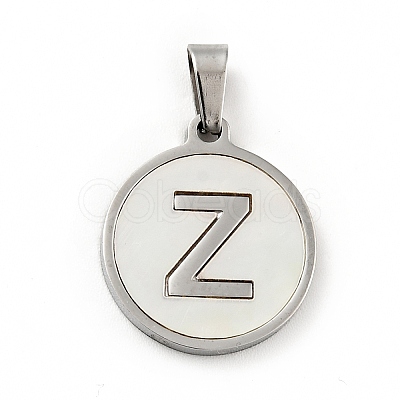 304 Stainless Steel with White Shell Pendants STAS-G268-01Z-P-1