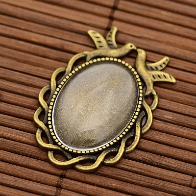 Vintage Tibetan Style Alloy Bird Pendant Cabochon Bezel Settings and Transparent Oval Glass Cabochons DIY-X0229-AB-NF-1