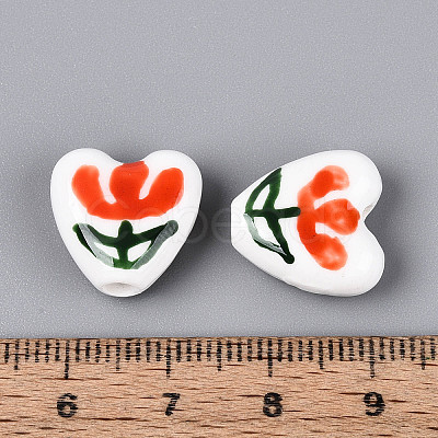 Hand Painted Tulip Flower Porcelain Ceramic Beads PORC-T134-28E-1