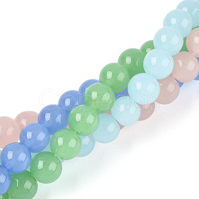 Imitation Jade Glass Beads Strands GLAA-N058-8mm-C01-1