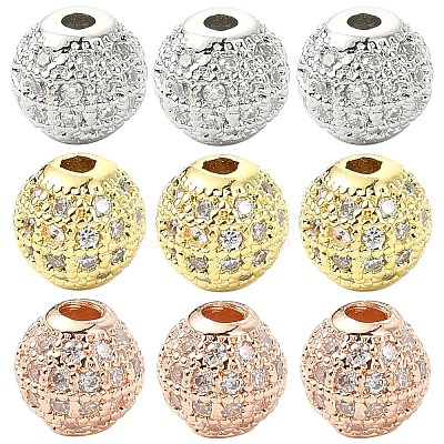 12Pcs 3 Colors Brass Cubic Zirconia Beads ZIRC-YW0001-25-1