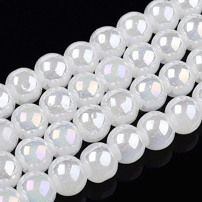 Electroplate Imitation Jade Glass Beads Strands GLAA-T032-J6mm-AB01-1