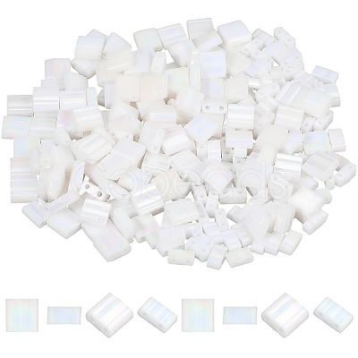 300Pcs 2 Styles 2-Hole Opaque Glass Seed Beads SEED-SC0001-63-1