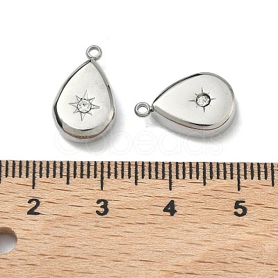 304 Stainless Steel Crystal Rhinestone Teardrop Charms X-STAS-L022-354P-1
