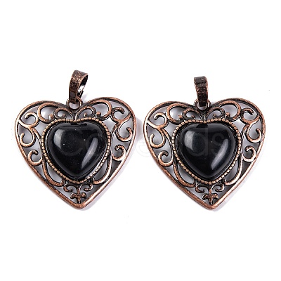 Natural Obsidian Peach Love Heart Pendants G-G158-01-13-1