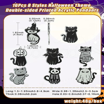 16Pcs 8 Styles Halloween Theme Double-sided Printed Acrylic Pendants OACR-CJ0002-08-1
