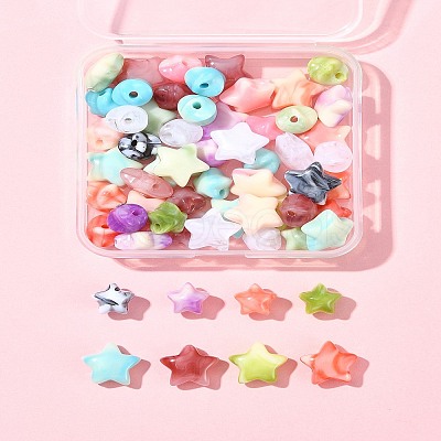 60Pcs 2 Styles Opaque Imitation Gemstone Acrylic Beads OACR-FS0001-85-1