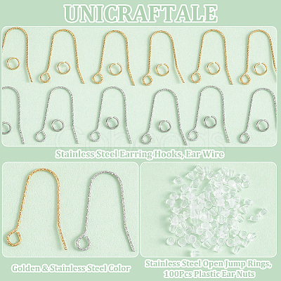 60Pcs 2 Color 316 Stainless Steel Earring Hooks STAS-UN0051-26-1
