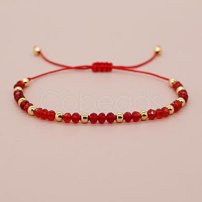 Glass & Brass Round Beads Braided Bead Bracelets LS-RD6595-3-1