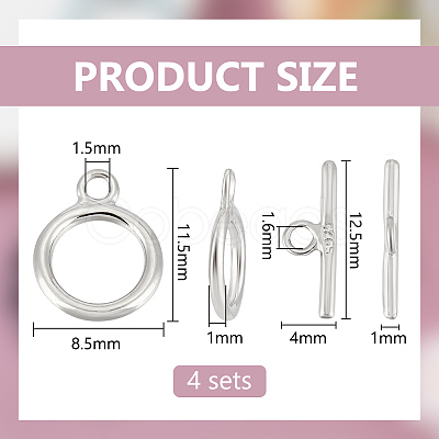 4Sets 925 Sterling Silver Toggle Clasps STER-BC0003-07-1
