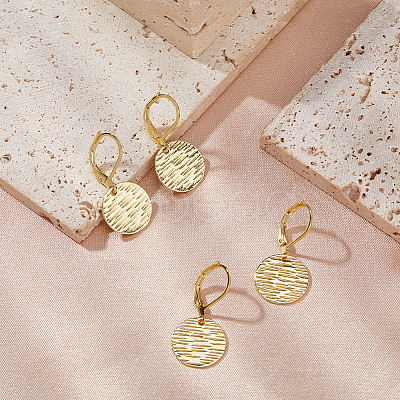4 Pairs Brass Textured Flat Round Leverback Earrings EJEW-HS0001-22G-1
