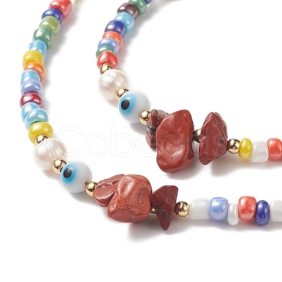 Rainbow Color Glass Beaded Bracelet & Necklace Sets SJEW-JS01269-1