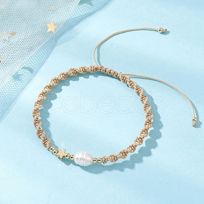 Natural Cultured Freshwater Pearl & Brass & 304 Stainless Steel Beads Braided Bead Bracelets for Women BJEW-JB13109-02-1