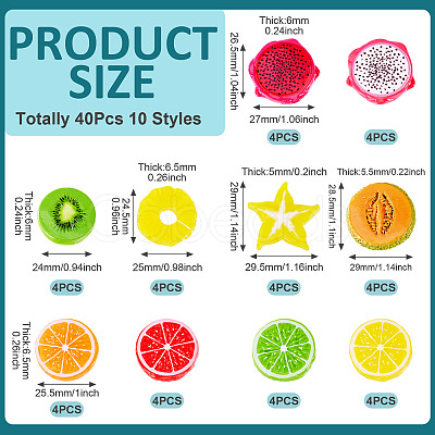 40Pcs 10 Styles Resin Imitation Fruit Model DJEW-TA0001-18-1