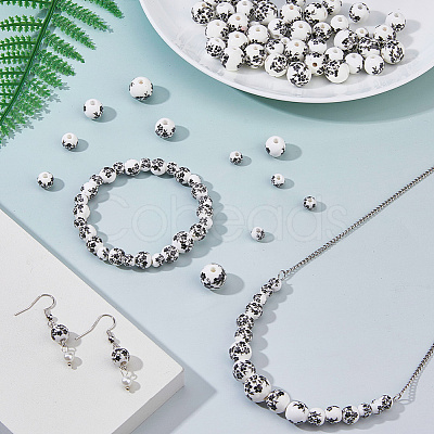 100Pcs 4 Colors Floral Printed Porcelain Beads PORC-DC0001-16A-1