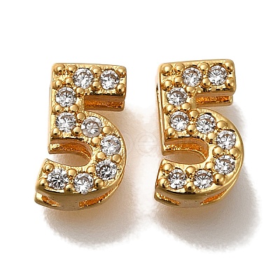 Rack Plating Number Brass Micro Pave Clear Cubic Zirconia Silde Charms KK-A231-13F-1