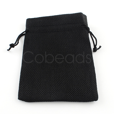 Polyester Imitation Burlap Packing Pouches Drawstring Bags X-ABAG-R005-18x13-09-1