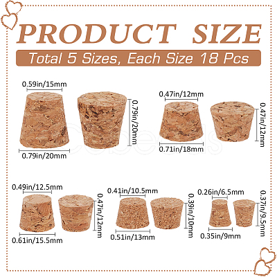 90pcs 5 styles Cork Bottle Stoppers AJEW-GF0009-39B-1