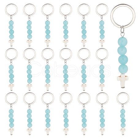 Synthetic Turquoise Bead and Natural Jade Cross Pendant Keychain KEYC-PH01520-1