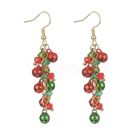 Christmas Bell Glass Dangle Earrings EJEW-JE05271-1