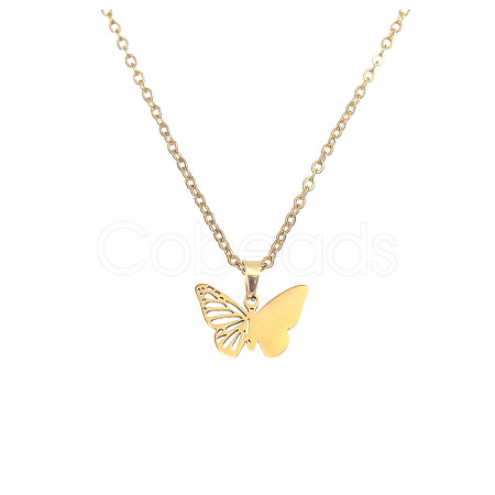 304 Stainless Steel Filigree Butterfly Pendant Necklaces for Women FS-WG8B29F-03-1