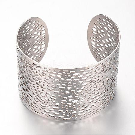 Tarnish Resistant 304 Stainless Steel Filigree Cuff Bangles STAS-S060-15-1