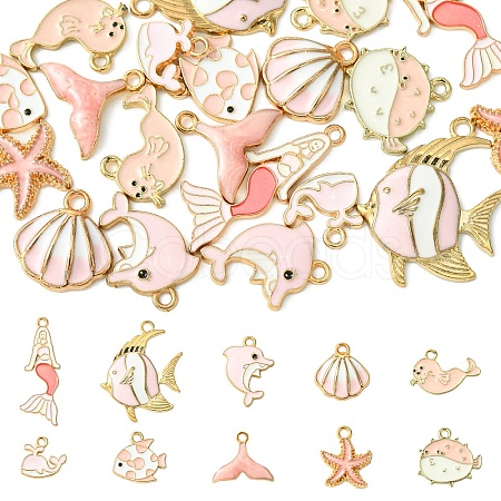 20Pcs 10 Styles Sea Animal Alloy Enamel Pendants ENAM-YW0004-35-1