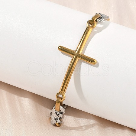 201 Stainless Steel Cross Link Bracelets BJEW-G785-01GP-1