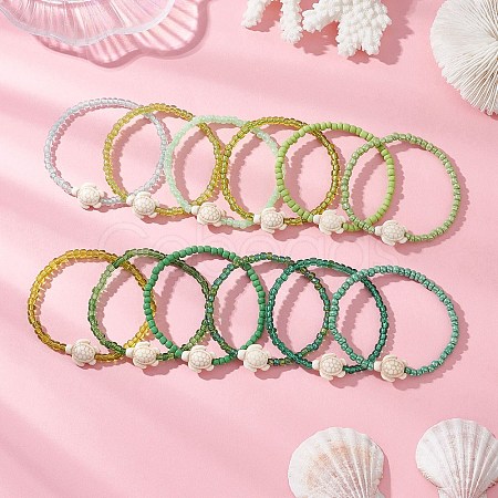 12Pcs Dyed Synthetic Turtle Bracelets BJEW-JB13502-01-1