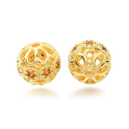 Brass Micro Pave Clear Cubic Zirconia Beads KK-C258-07G-1