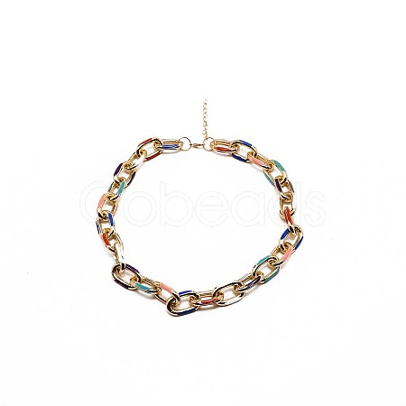 Colorful Aluminum Enamel Cable Chain Necklace for Women NJEW-TAC0001-006-1