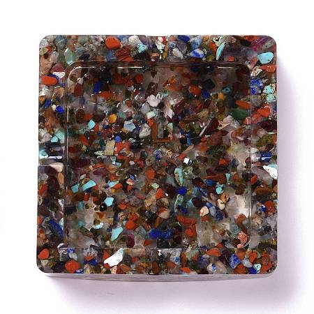 Resin with Natural Mixed Stone Chip Stones Ashtray DJEW-F015-04A-1
