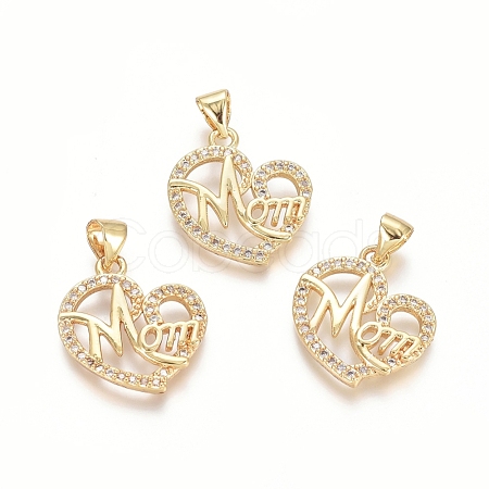 Brass Micro Pave Clear Cubic Zirconia Pendants ZIRC-G152-24G-1