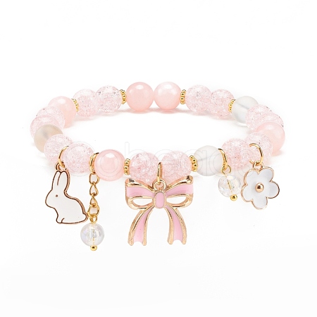 Synthetic Crackle Quartz & Natural Yellow Jade Beaded Stretch Bracelet BJEW-JB08527-01-1