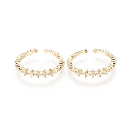 Brass Micro Pave Clear Cubic Zirconia Cuff Rings RJEW-F101-03G-1