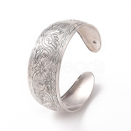 Bohemia Tibetan Style Alloy Thick Open Cuff Bangle for Women BJEW-E002-01AS-01-1
