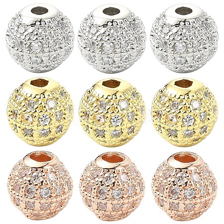 12Pcs 3 Colors Brass Cubic Zirconia Beads ZIRC-YW0001-25-1