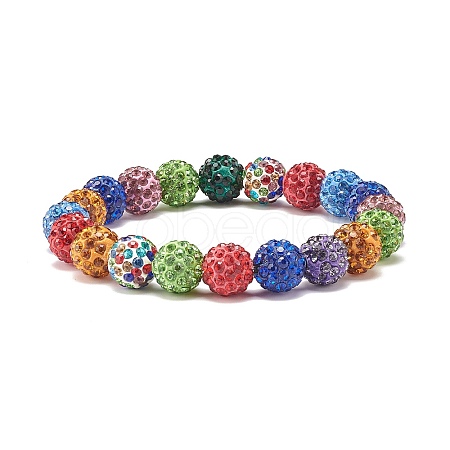 Sparkling Rhinestone Ball Beaded Stretch Bracelet for Women BJEW-SZ0002-39-1