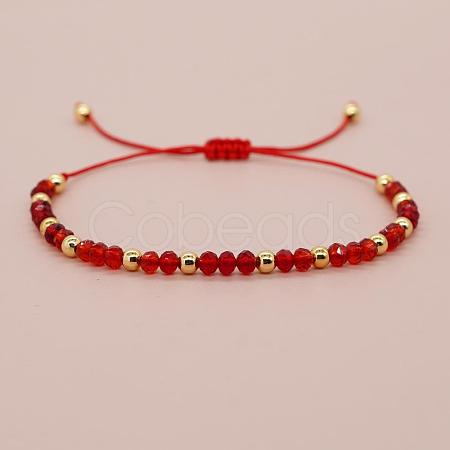 Glass & Brass Round Beads Braided Bead Bracelets LS-RD6595-3-1